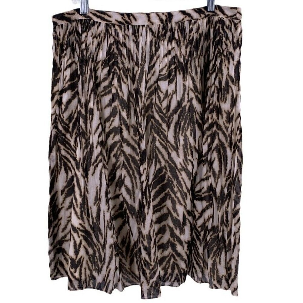 TALBOTS Animal Print Pleated Cotton Voile Skirt 14 - Picture 4 of 6